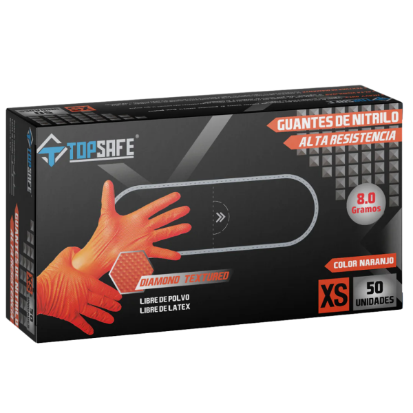 GUANTE NITRILO NARANJO TEXTURIZADO TOP SAFE (