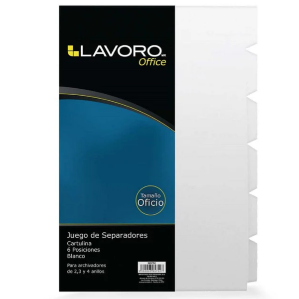 SEPARADORES CARTULINA OFICIO Y CARTA LAVORO